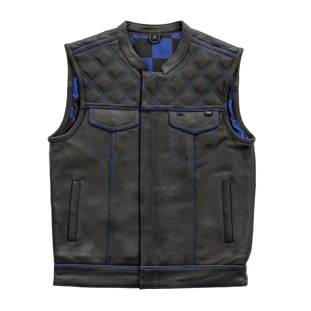 Finish Line - Blue Checker - Men's Motorcycle Leather Vest