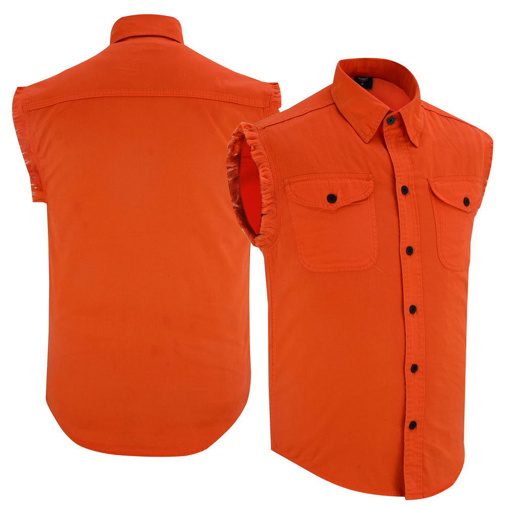 DM6003 Men's Orange Lightweight Sleeveless Denim Shirt